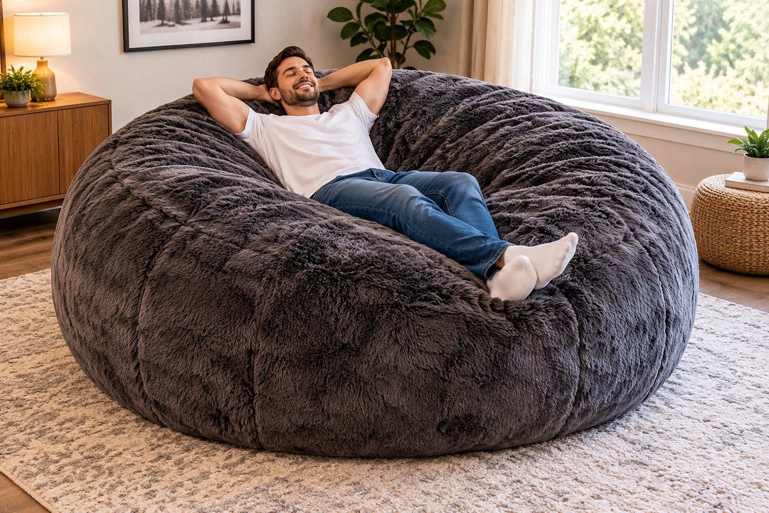Large round giant bean bag chair for a relaxed weekend hangout